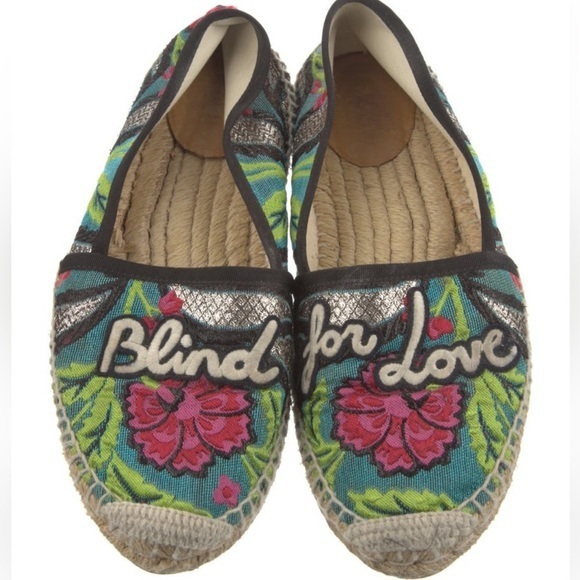 GUCCI BLIND FOR LOVE FLORAL COLORFUL ESPADRILLE FLAT SLIPON SHOES - Picture 1 of 7